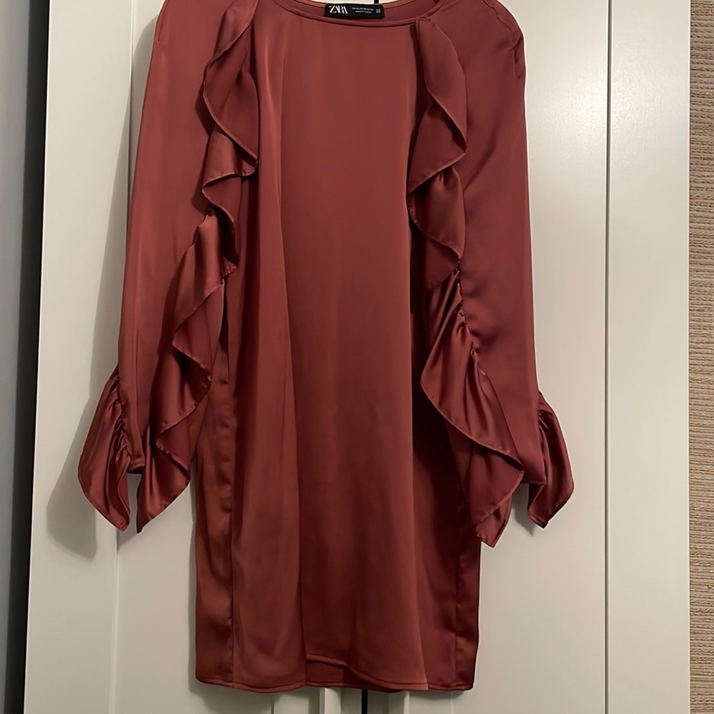Zara silk long sleeve mini dress